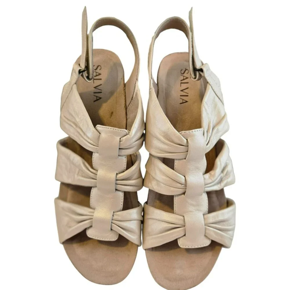 Salvia Size 40 EU (9-9.5 US) Women's Randi Pearl Platform Sandals Metallic Cream